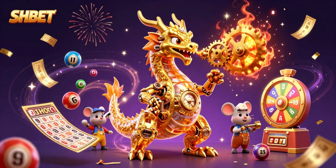 Experience thrilling gameplay with SHBET's golden dragon and vibrant casino elements in dynamic celebration.